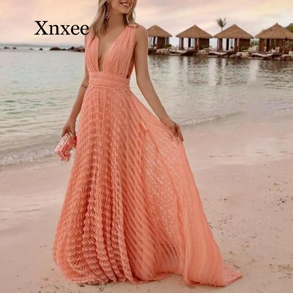 

Orange Deep V-Neck Maxi Dress Women Elegant Backless Sexy Autumn Dresses Women Party Dress Fit and Flare Vestidos Femme boho