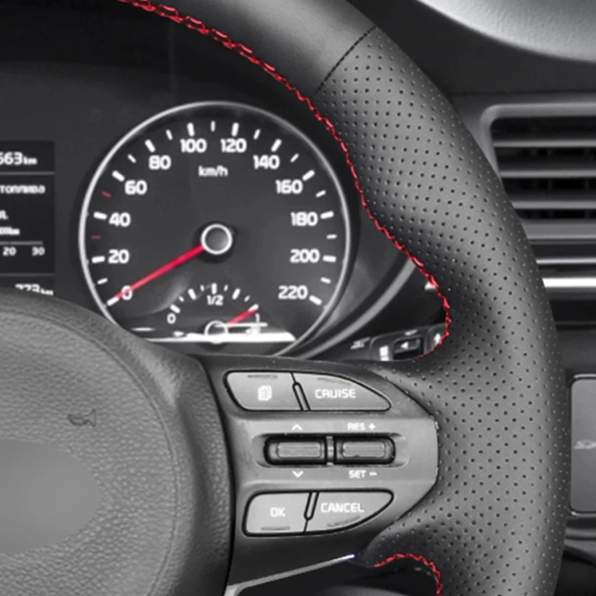 

LQTENLEO Black Artificial Leather Steering Wheel Cover For Kia K2 2016-2019 Rio 2016-2019 Picanto 2016-2019 Morning 2017-2019