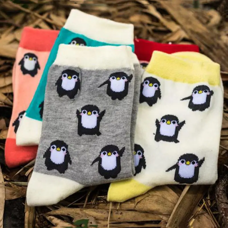 Женские зимние Мультяшные Пингвины для девочек длинные носки с круглым вырезом