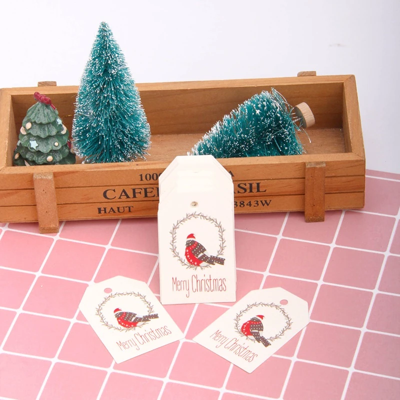 Bird 50 шт. DIY крафт-бирки Счастливого Рождества этикетки Подарочная Оберточная Бумага бирки Санта-Клаус бумажные открытки товары для рождественской вечеринки - Цвет: Bird