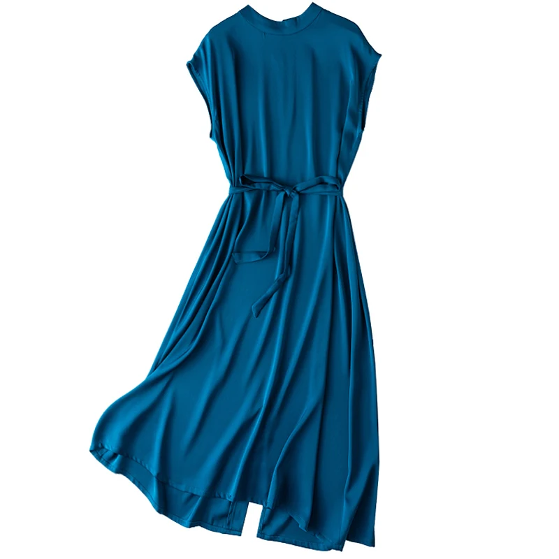 

SHUCHAN Formal Dress Natural Silk Spandex Raglan Sleeve Vintage Dress French High Quality Vestido Largo Mujer Informal Femenino