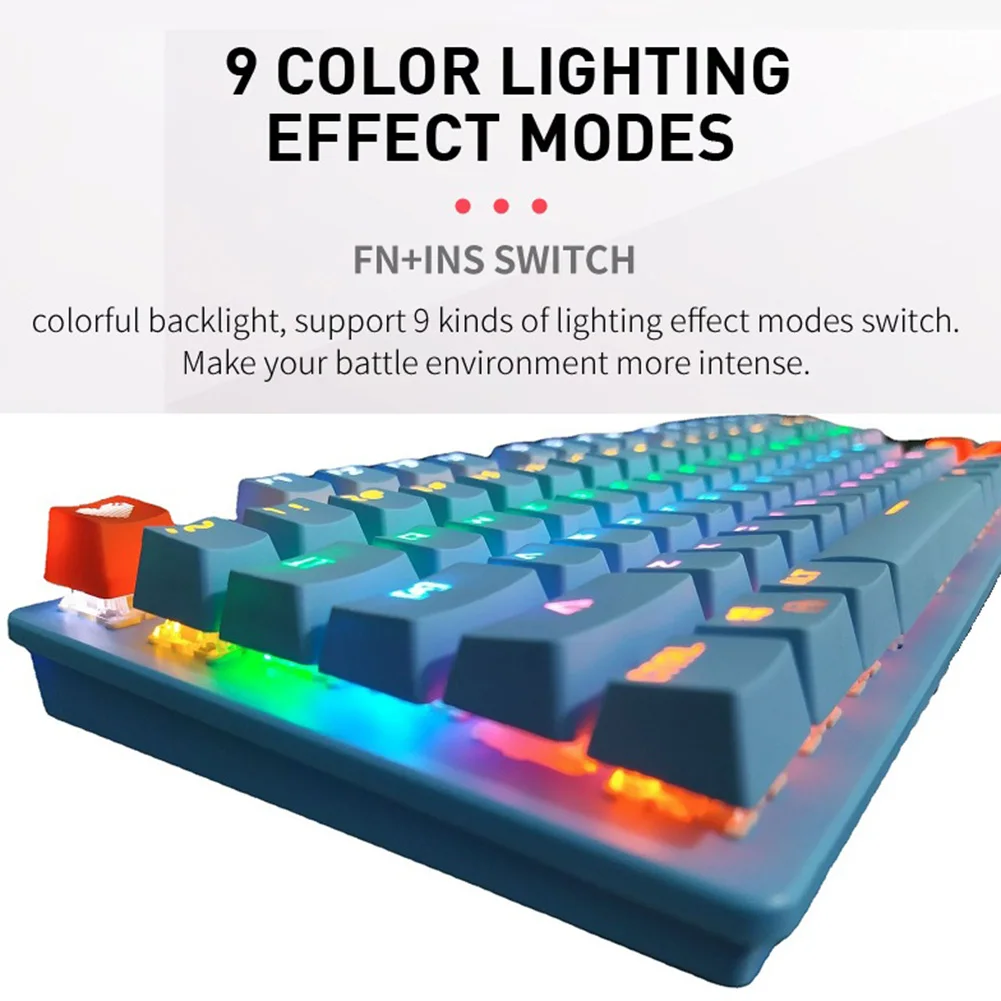 

USB Wired Keyboard Blue Switch Mechanical Gaming RGB Mix Backlit Waterproof Ergonomics Keyboard with 9 Breathing Light Effects