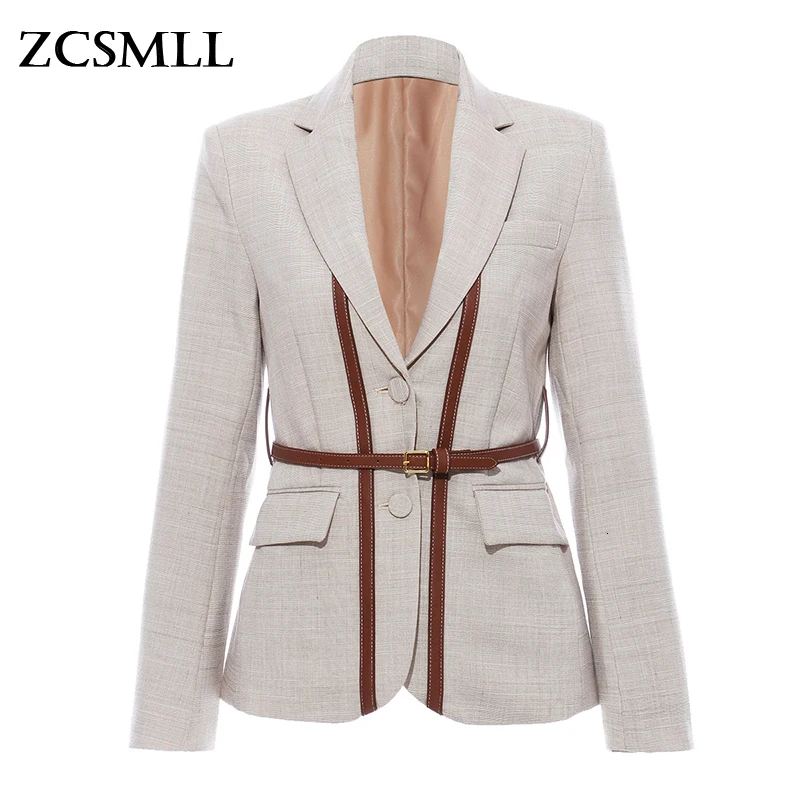 

ZCSMLL Women Split Pu Leather Brief Short Blazer New Lapel Long Sleeve Loose Fit Jacket Fashion Tide Spring Autumn 2021 1K458