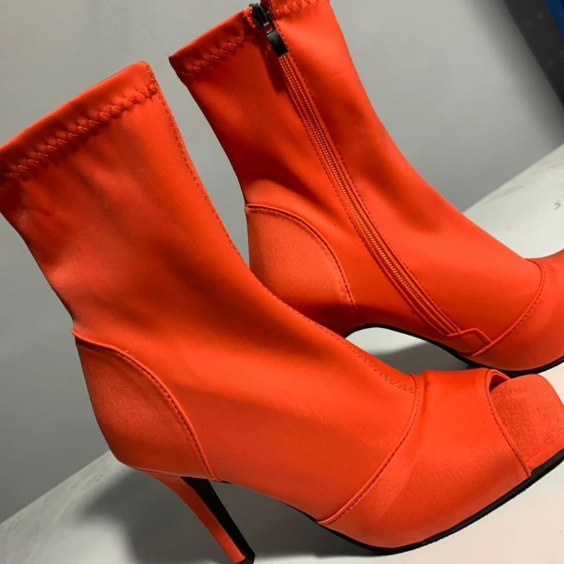 

Plus Size Ladies Sandals Summer New Fish Mouth Zipper Thin High Heel Boots Spring Ladies Fashion Solid Color Open Toe Sandals