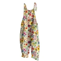 women jumpsuit flower printed sling design thin summer vintage loose floral print rompers for party women jumpsuit