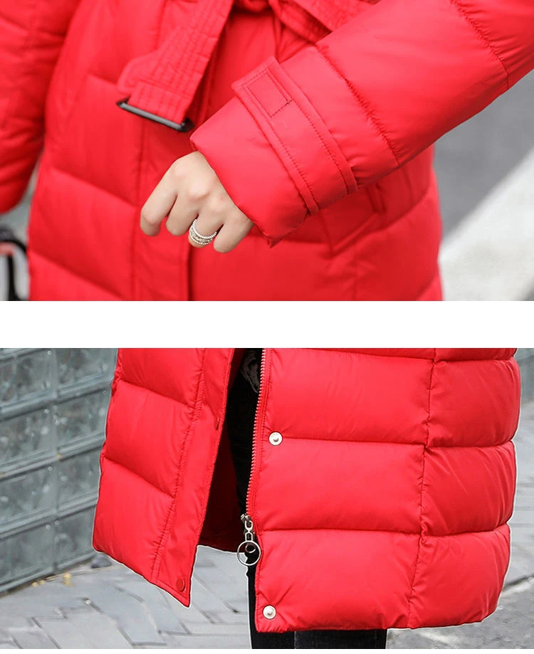

Winter Women Jacket X-long Thick Parka Solid Jackets With Sashes Epaulet Hooded Plus size Warm Coat Female Outwear X11740