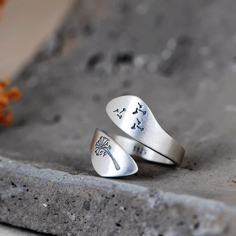 

FNJ Dandelion Flower Ring 925 Silver New Fashion Original S925 Sterling Silver Rings for Women Jewelry Adjustable size