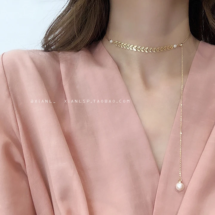 YUN RUO Rose Gold Wheat Ear Pearl Tassel Pendant Necklace Titanium Steel Jewelry Woman Birthday Gift Never Fade Drop Shipping | Украшения и