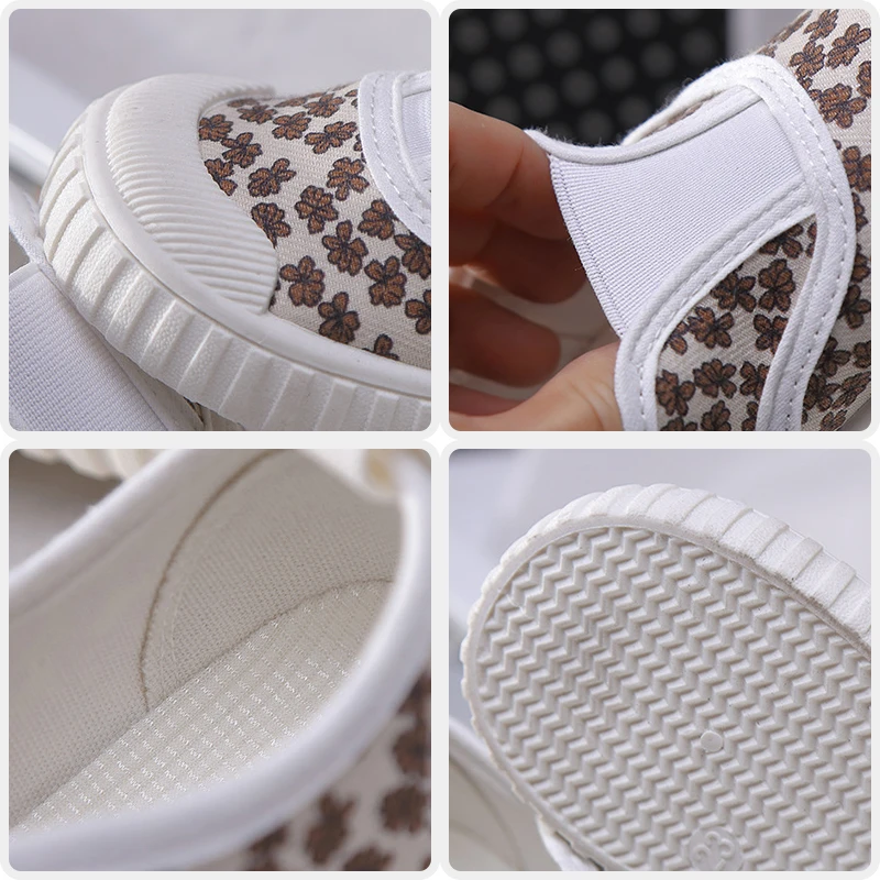 

2021 Spring Autumn Children Slip-On Shoes Breathable Soft Bottom Casual Kids Canvas Shoes Fashion Korean Girls Floral Loafers