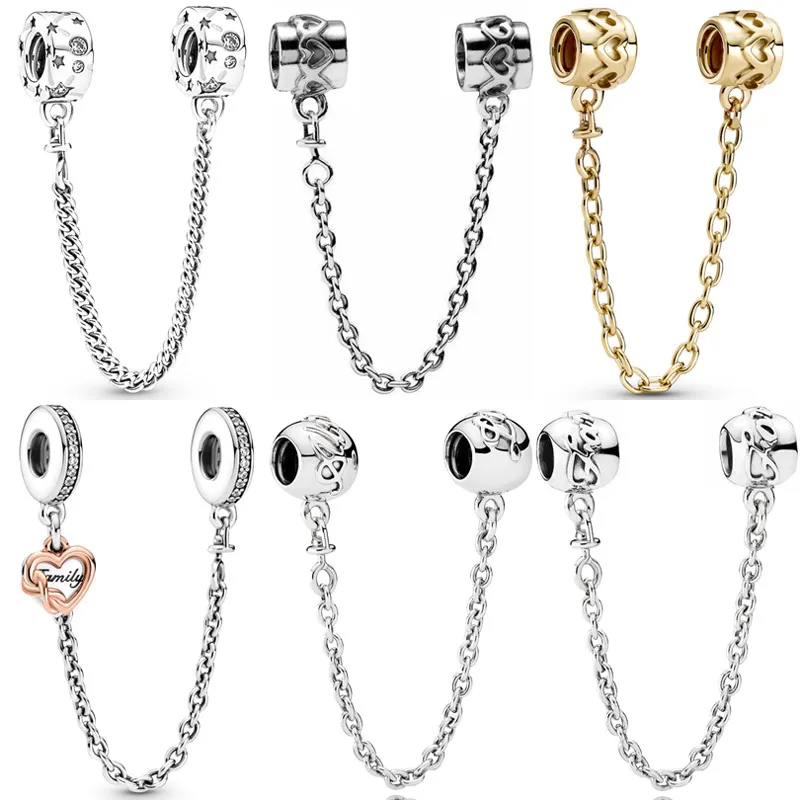 925 Серебряный подвеска С гравировкой любви всегда Лента сердец, звезд и галактики Безопасность цепочки бусины Подходит для браслета Pandora Diy Jewelry.