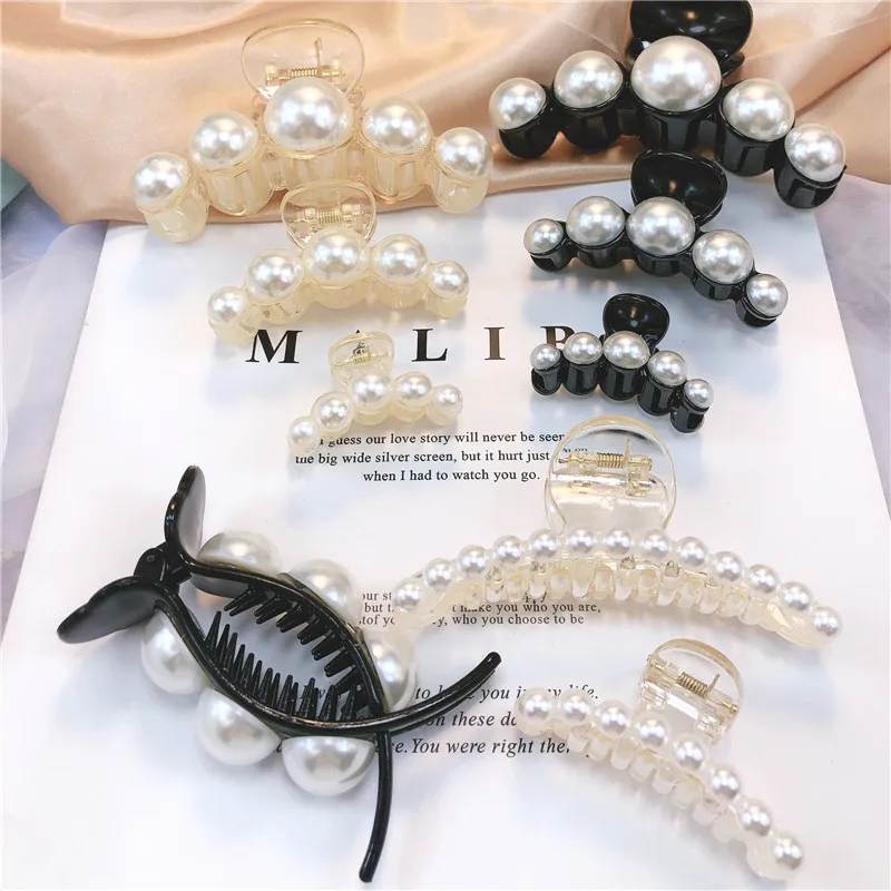 

Large Rhinestone Pearl Hair Clip Crab Transparent Plastic Hair Clamp Claw Women Girl Hairgrip Hairpins Barrette Hair Accessories