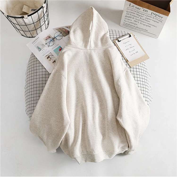 

Hoodies Women Autumn Winter Loose Fashion Zipper Cardigan Japanese Style Thickened Velvet Hooded Sweatsirt Mujer De Moda Coat