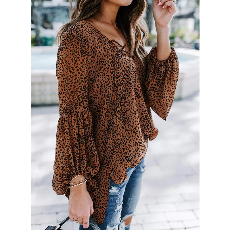 

2021 Spring Women Blouses Befree Sexy Sexy Long Sleeve Ruffles Loose Elegant Leopard Vintage Casual Pluse Sizes Tops Shirts