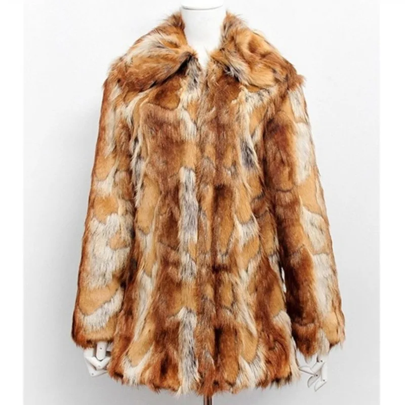 

Осенне-зимнее женское меховое пальто, теплое модное пальто из искусственного меха, тонкая кожаная куртка с Рисунком Тигра, норковый мех сре...