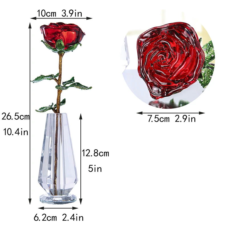 

Crystal Red Rose Flower Figurines Craft Birthday Valentine's Day Favors X'mas Gifts Wedding Home Table Decoration Ornament