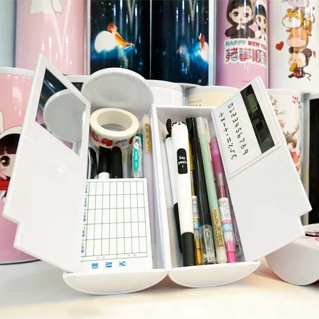 

Whole Sale Student Plastic Multifunction Writing Case Pink Stationery Set Round Pen Case Pencil Box