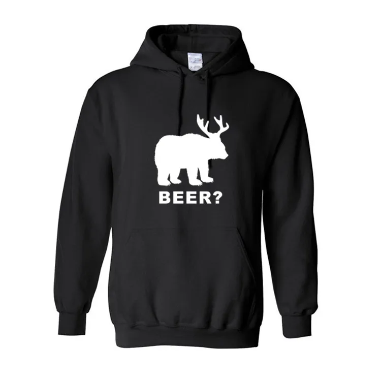 Зимняя мужская толстовка с капюшоном Bear + Deer = Beer свитшот приталенный пуловер