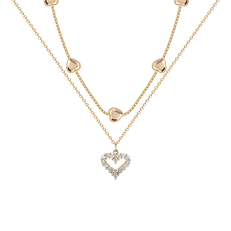 

Double Heart Necklace for Women Trendy Heart Shaped Diamond Necklaces Pendant Choker Necklace Chain Mom Jewelry Collares
