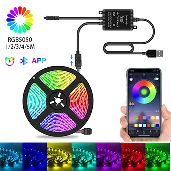 Светодиодная лента RGB 5050 водонепроницаемая с управлением через USB/BT/APP 16 миллионов