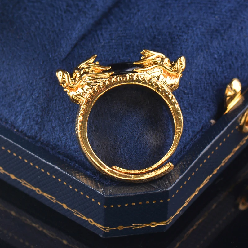 SINLEERY роскошные кольца с рисунком дракона Желтое золото овальное черное зеленое