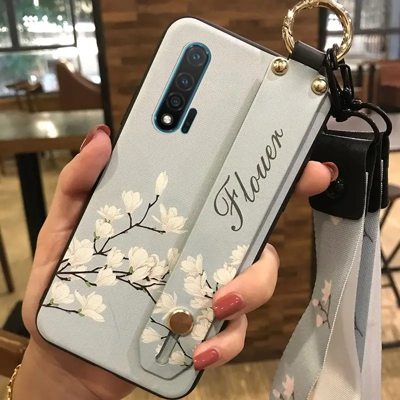 Waterproof Wrist Strap Phone Case For Huawei NOVA6 4G Wristband Dirt-resistant Anti-dust Shockproof Cover Silicone Flower Series | Мобильные