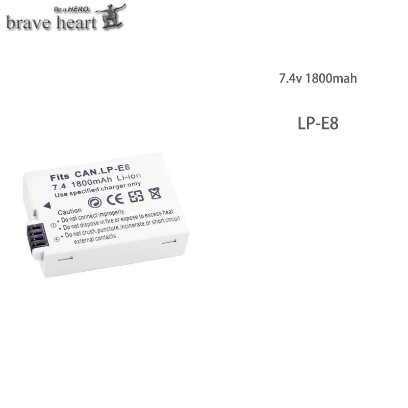 1battery brave heart LP-E8 LP E8 LPE8 батарея камеры+ светодиодный двойной зарядное устройство для Canon EOS 550D 600D 650D 700D Rebel T2i T3i T4i T5i - Цвет: 1battery