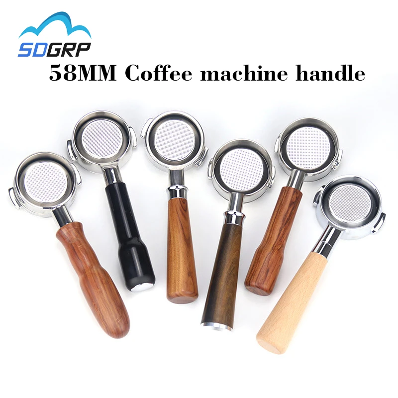 

58MM Stainless Steel Double Ear Coffee Machine Handle Bottomless Filter Portafilter Universal Wooden E61 Espresso Coffee Tools