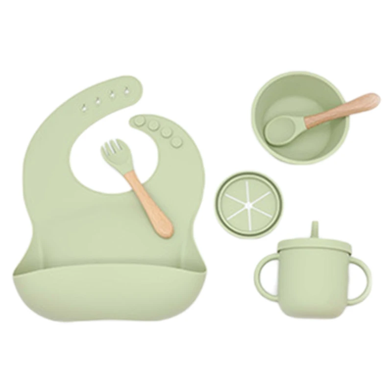 

6 Pcs Waterproof Kids Spoon Baby's Bibs Dishes Set for the Grip of the Baby