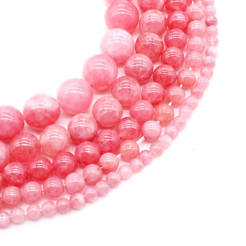 Pink Rose Malaysia Jad Natural Jewelry Stone Loose Beads 6/8/10/12mm DIY Woman Bracelet Necklace Ear Stud Accessories | Украшения и