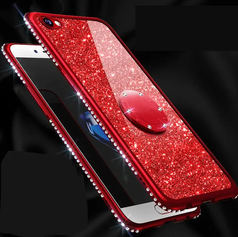 Роскошный алмаз блестящая стойка кольцо чехол для телефона для OPPO F1S A59 A57 A83 задняя крышка F5 F9 A7 A3S Realme X r17 Pro Рено чехол - Цвет: Red ring