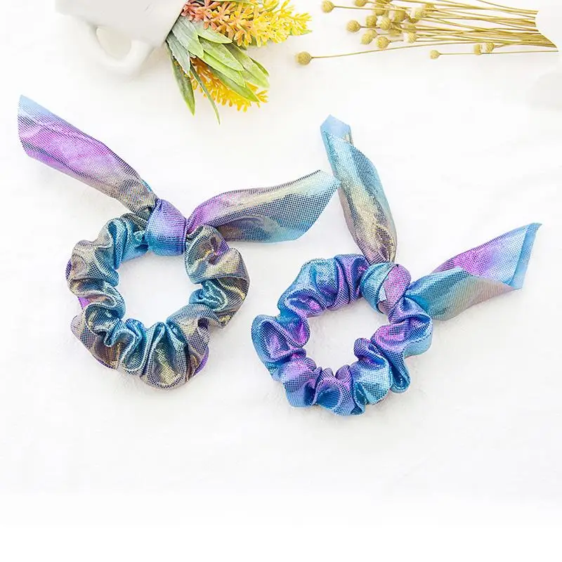

Fashion Metallic Laser Hair Scrunchies Women Glitter Elastic Hair Bands Bowknot Rabbit Ears Ponytail Holder Hair Accessories