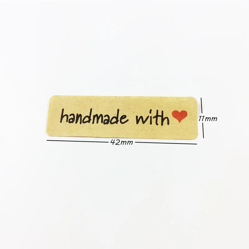 200 шт./лот &quotHand made with heart&quot наклейки для печати из крафт бумаги изделий ручной