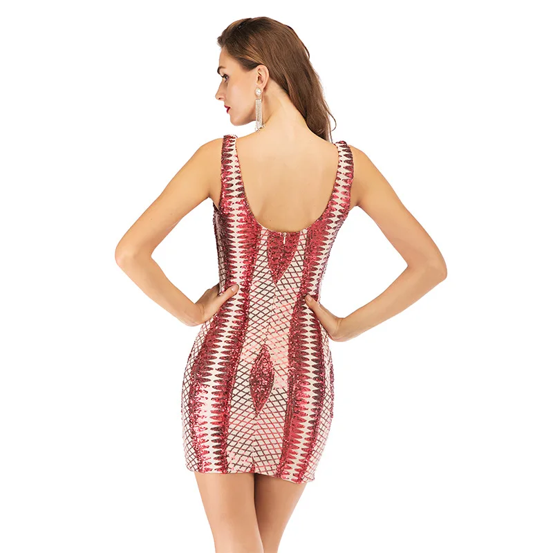 Fashion Sequined Bodycon Hollow Out Sexy Dress Summer Women Sleeveless Party Mini Pencil | Женская одежда