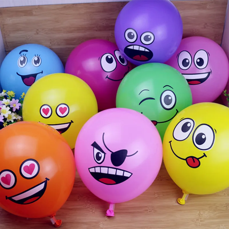 

10 шт./лот 12-дюймовые милые забавные латексные воздушные шары с большими глазами и смайликом, украшение для дня рождения, надувной шар для буд...