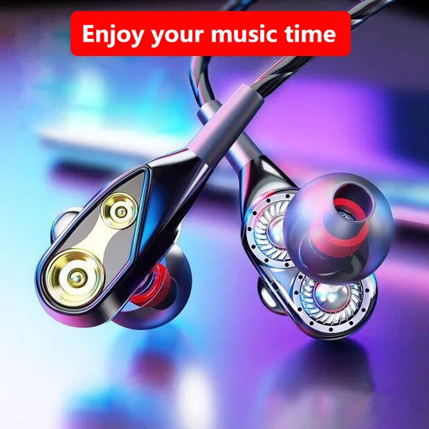 High Bass Wired Earphone Dual Drive Stereo In-Ear Earphones With Microphone Computer Earbuds For Cell Phone | Электроника