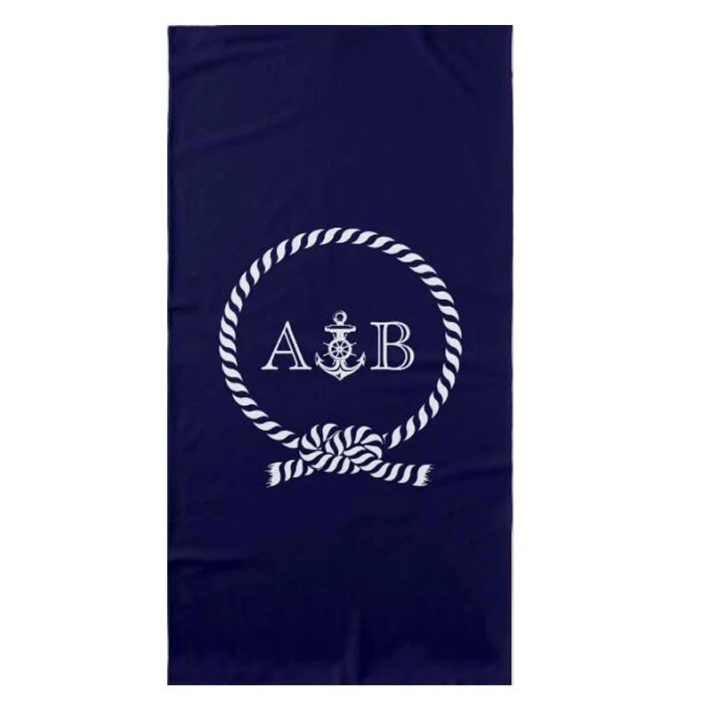 Nautical Navy Blue Rope Anchor Beach Shower Towel for Couple Personalised Initial Monogram Towel Wedding Engagement Bridal Gift