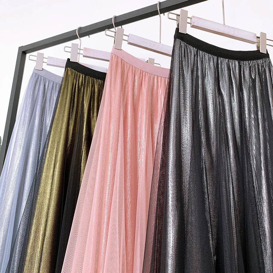 Прямая поставка Женская юбка с блестками WF0039 черная Золотая серебряная