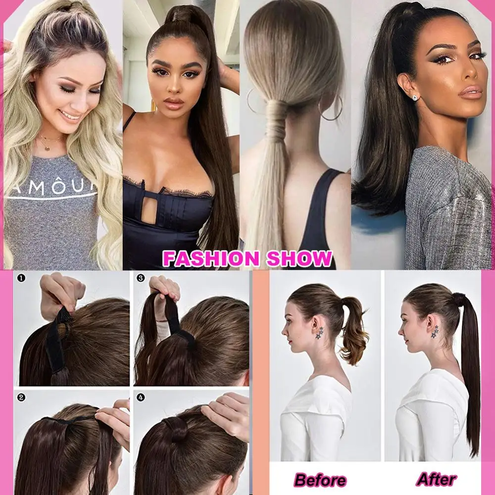 

Mtmei Hair Long Straight Clip In Ponytail Hair Extension Wrap Around Ponytail Synthetic Fake Pony Tail Hairpiece Wavy For Women