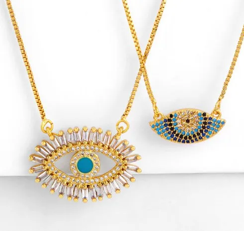 Многоцветное ожерелье с кубическим цирконием и микро паве от сглаза медное до