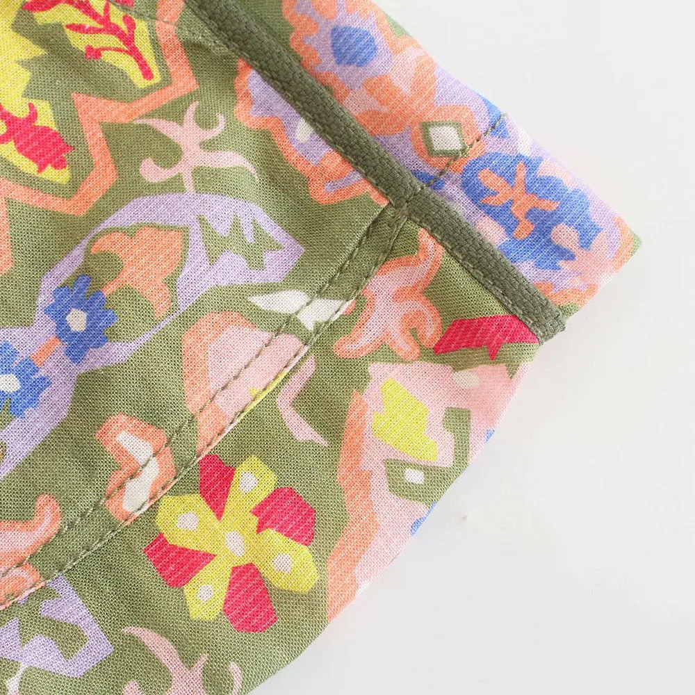 

Za Women 2021 New Chic Fashion Printing Side Pockets Shorts Vintage High Elastic Waist Drawstring Female Short Pants Pantalones