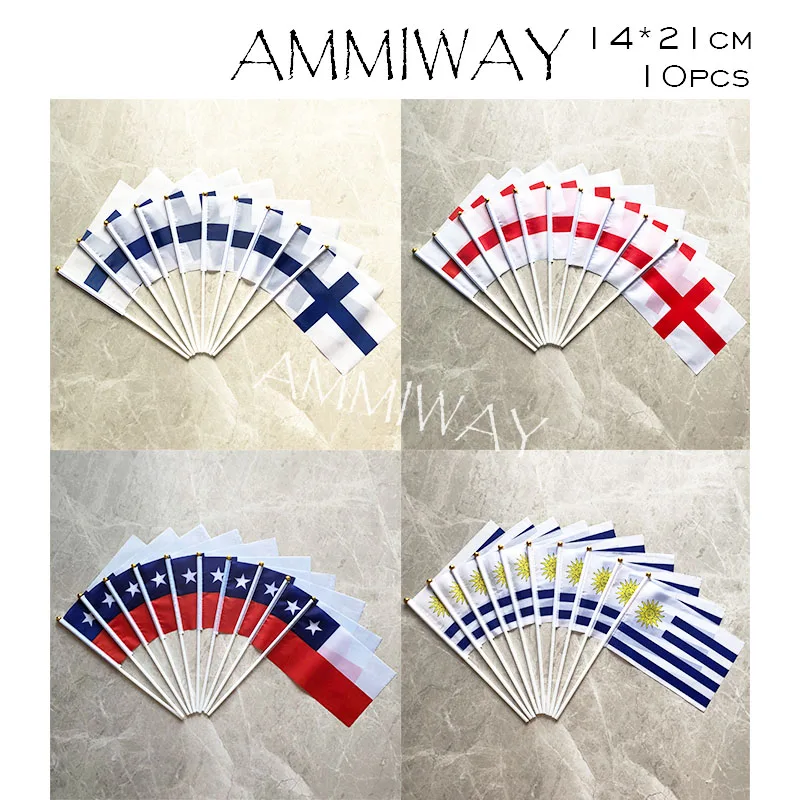 AMMIWAY 14x21 см 10 шт. Финляндия Англия Чили Уругвай ручной флаг Национальный с шестом