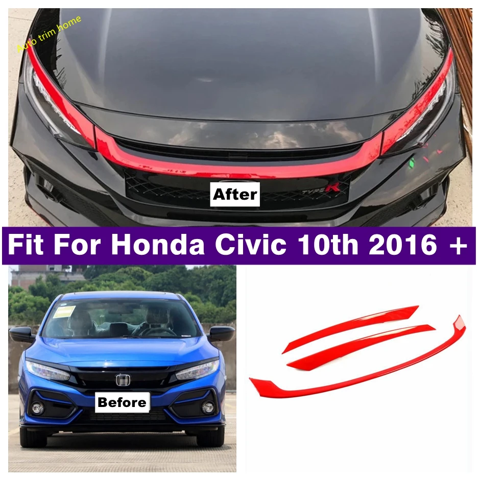 

Car Accessories Front Hood Bonnet Mesh Grille Grill Bumper Panel Cover Trim Fit For Honda Civic 2016 - 2021 Red Exterior Kit
