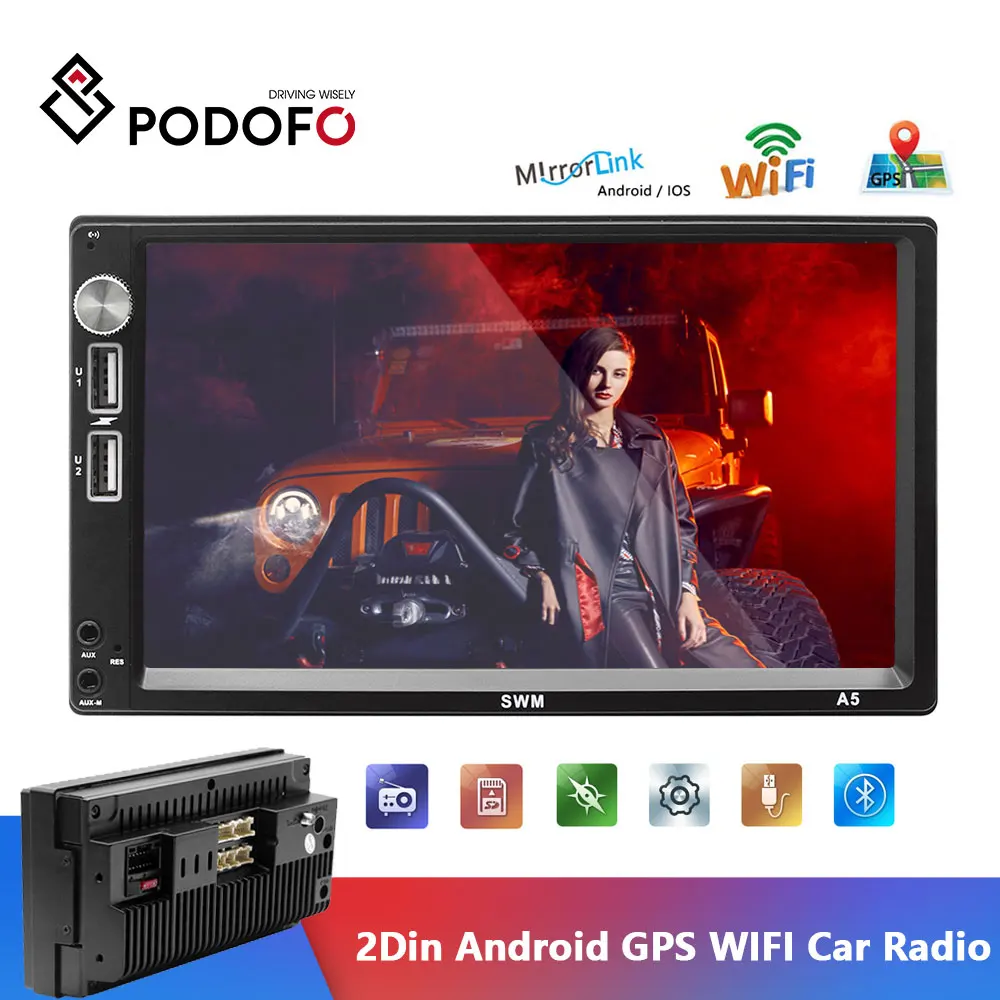 Podofo 2din Android 8 1 автомобильный радиоприемник wifi gps навигация Авторадио Стерео Аудио