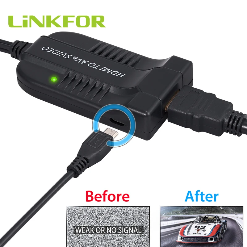 LiNKFOR 1080P видеопреобразователь HDMI2AV CVBS видео преобразователь мультимедийный