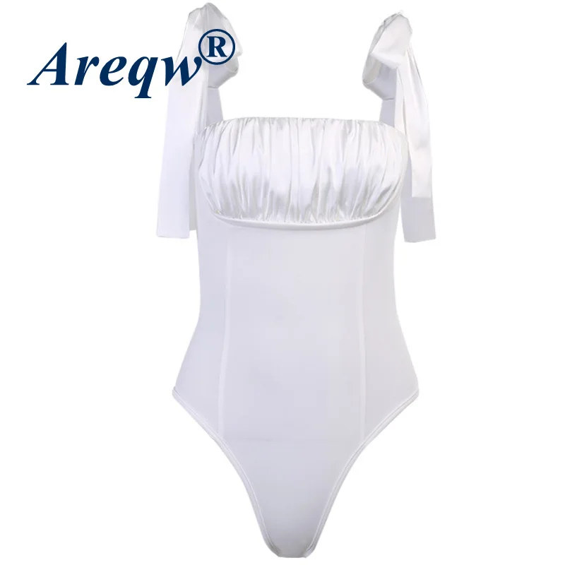

New Solid Color Slim Top Women 2021 Sexy Pleated Chest Strap Sling Bodysuit
