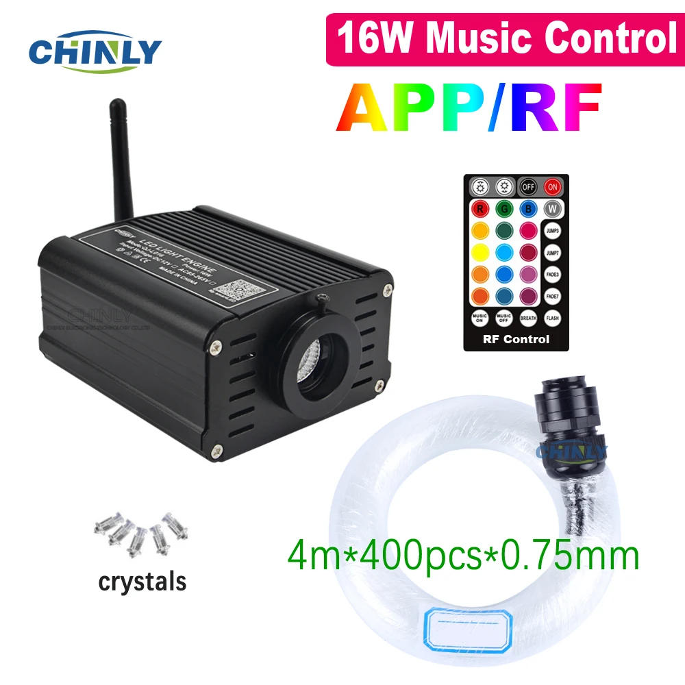 4m 400pcs 0.75mm Оптоволоконный светильник Opt Smart Mobile control Bluetooth APP 16 Вт RGBW светодиодный светильник источник управления музыкой оптический кабель Звездный потолочный светильник ing - Испускаемый цвет: 4m 400pcs 0.75mm
