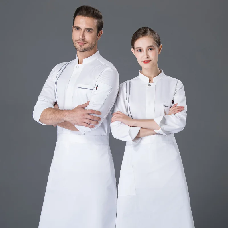 Униформа шеф повара унисекс с длинным рукавом для кафе пекарни официанта Рабочая