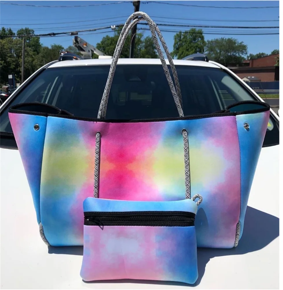 

Women Neoprene Beach Bags Large Fashion Tie Dye Tote Female Camouflage Travel Holiday Handbags