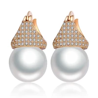 luxury cubic zirconia crown stud earrings with pearls gold natural freshwater pearl earrings for women jewelry girls gift