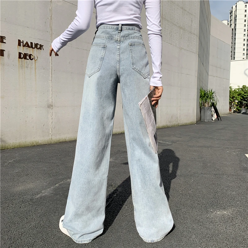 

Woman Streetwear Vintage Jeans High Waist Clothes Wide Leg Denim Clothing Blue Quality 2021 Fashion Harajuku Straight Pants
